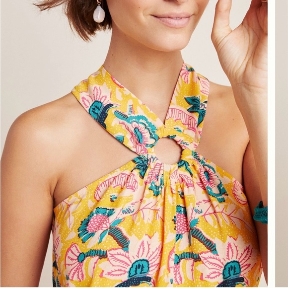 Maeve by Anthropologie Womens Halter Blouse in Multicolor Tropical Print Sz 2 - Picture 2 of 4